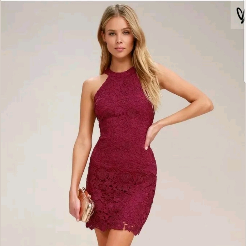 Lulu's Love Poem Magenta Lace Mini Dress Women's S